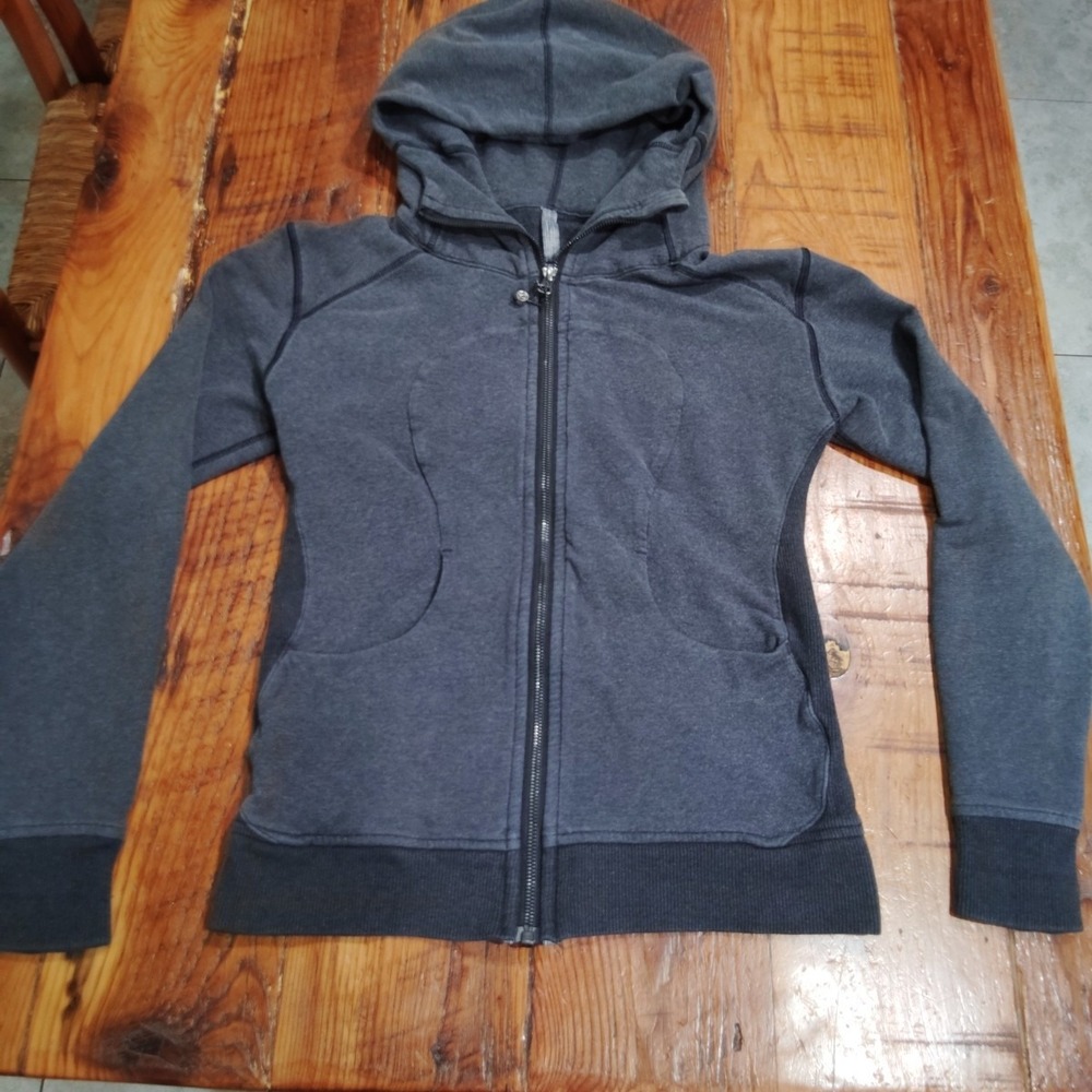 Lululemon Scuba Full Zip Hoodie Dark Gray Jacket W/ Thumbhole Pockets Size 4